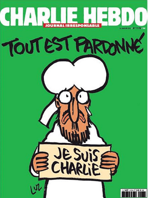 Portada revista Charlie Hebdo tras atentado, asesinato de sus periodistas en París Enero 2015