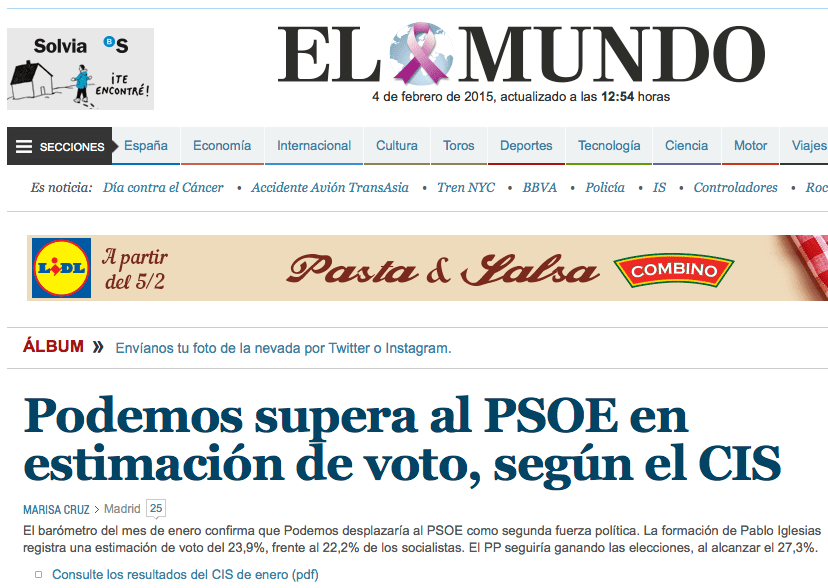 Titular Podemos en el Mundo Encuesta CIS 2015