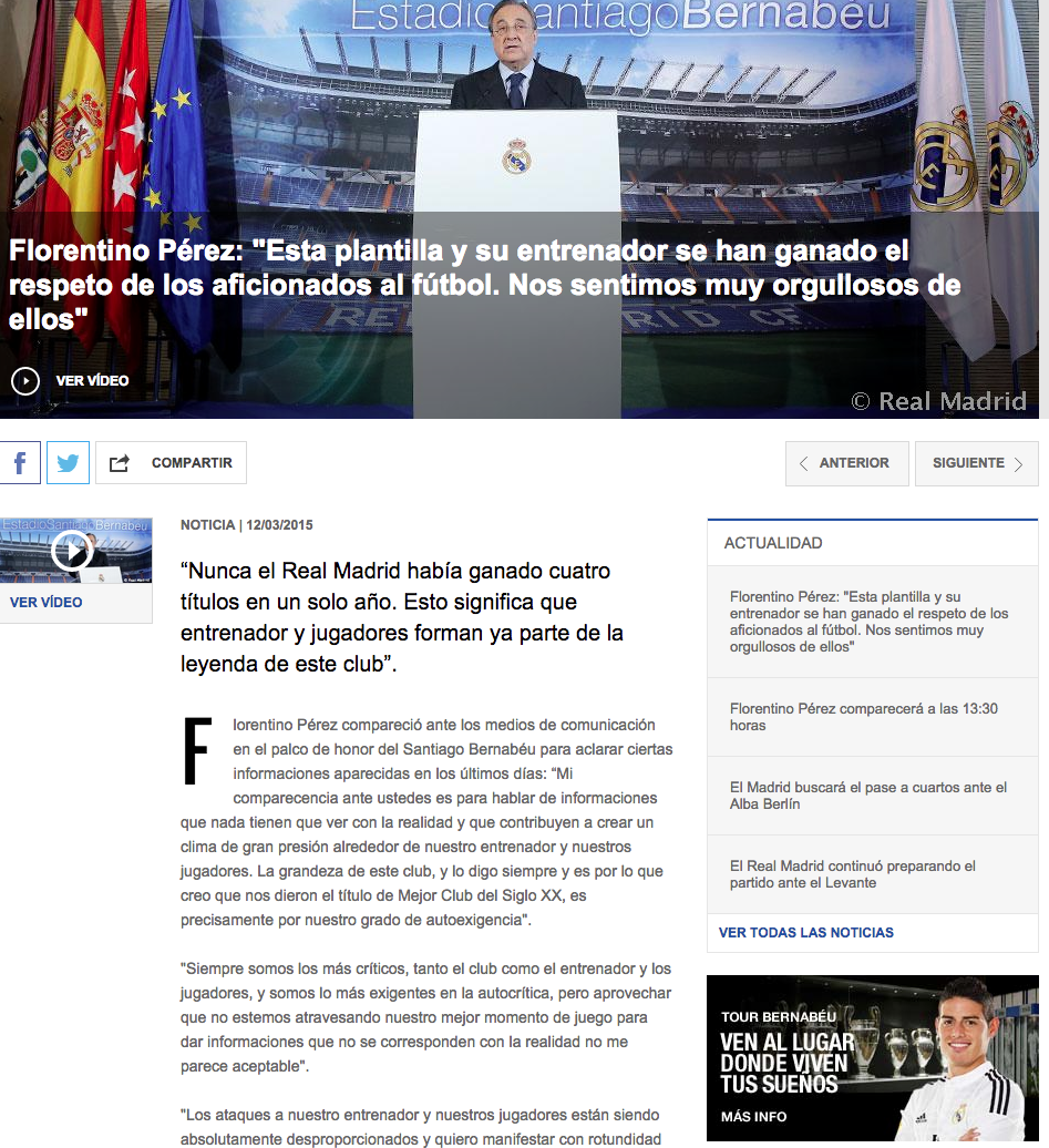 Críticas Florentino Pérez a la Prensa